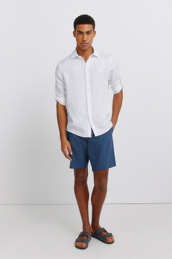 Springfield Linen viscose 3/4 sleeve shirt white