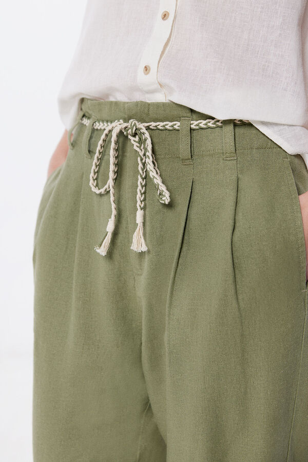 Springfield Lanene hlače s remenom u obliku užeta zelena
