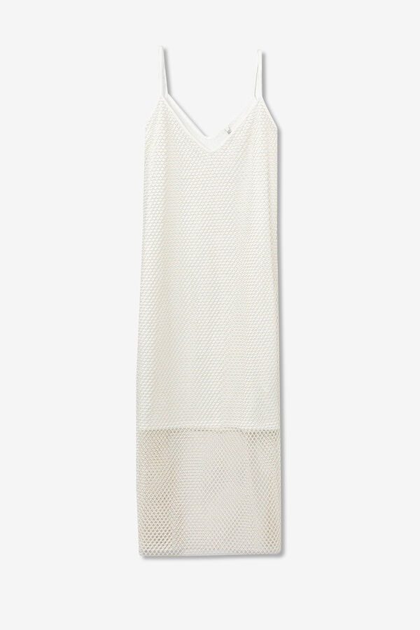Springfield Long Grid Dress with Lurex white