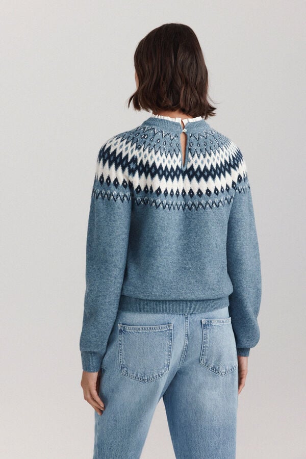 Springfield Jacquard shirt collar jumper blue