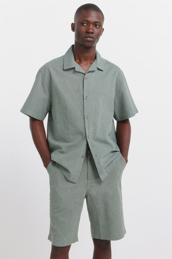 Springfield Bež lanene bermude opu&scaron;tenog kroja Zelena