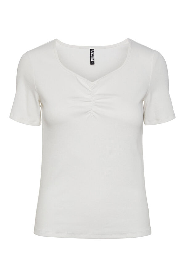 Springfield Ribbed top with short sleeves and V-neck. white
