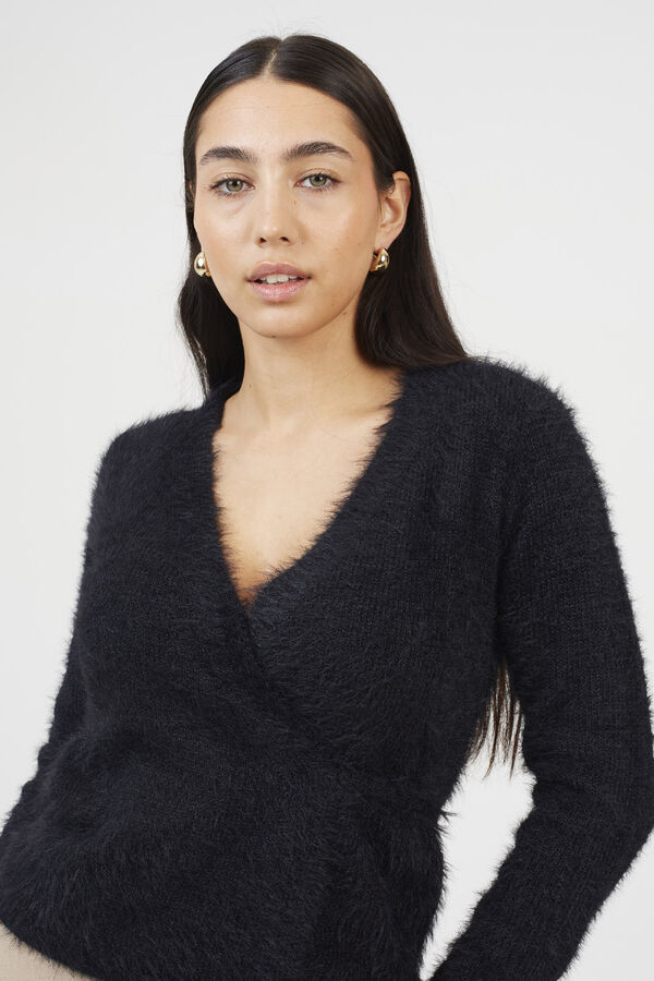 Brave Soul Fluffy wrap cardigan black