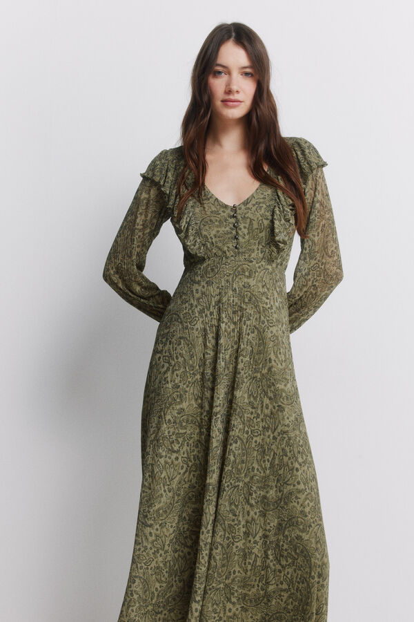 Springfield Green print dress beige