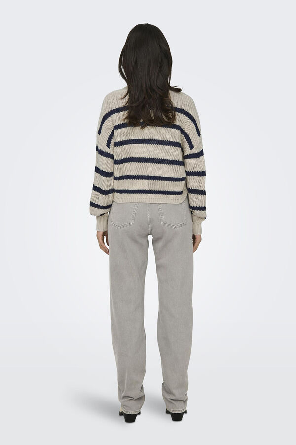 Only Cardig&atilde; riscas castanho