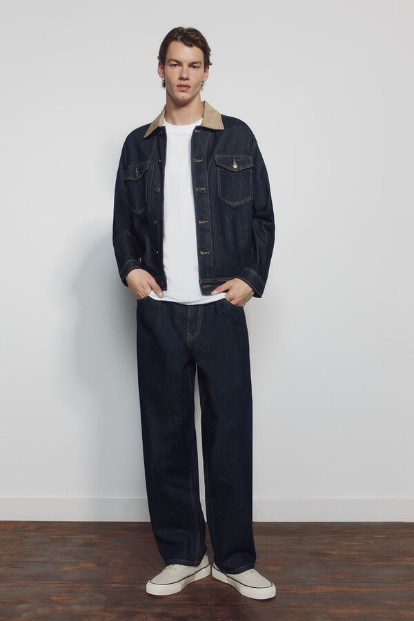 Springfield cal&ccedil;a jeans de perna larga, lavagem desbotada azul