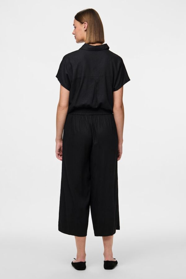 Pieces Linen elasticated waist culottes Crna