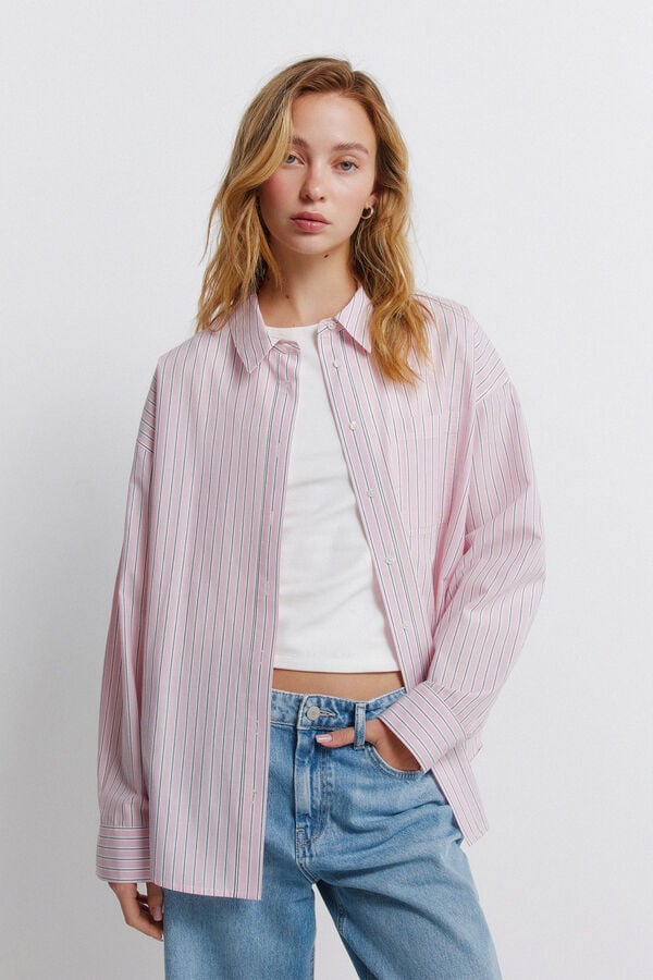 Springfield Striped oversize shirt pink