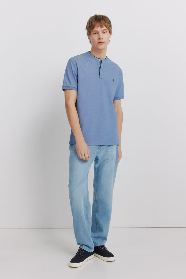 Springfield Piqu&eacute; Henley slim fit polo shirt blue