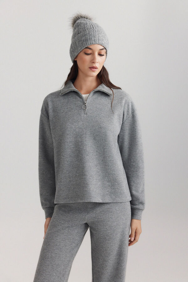Springfield Fine knit zip fastening neck jumper grey