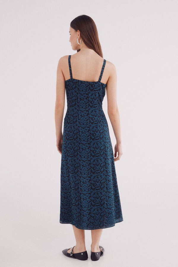 Springfield print midi dress with ruffle neckline black