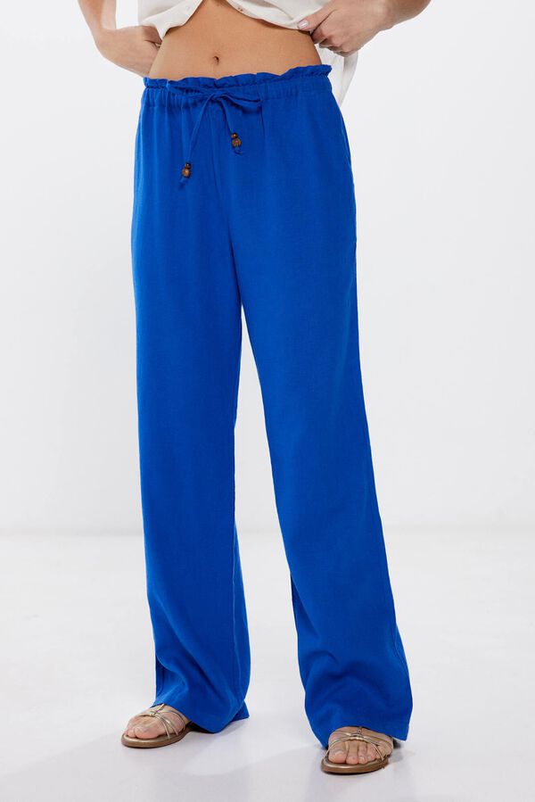 Springfield Sportske pantalone od lana i viskoze plava
