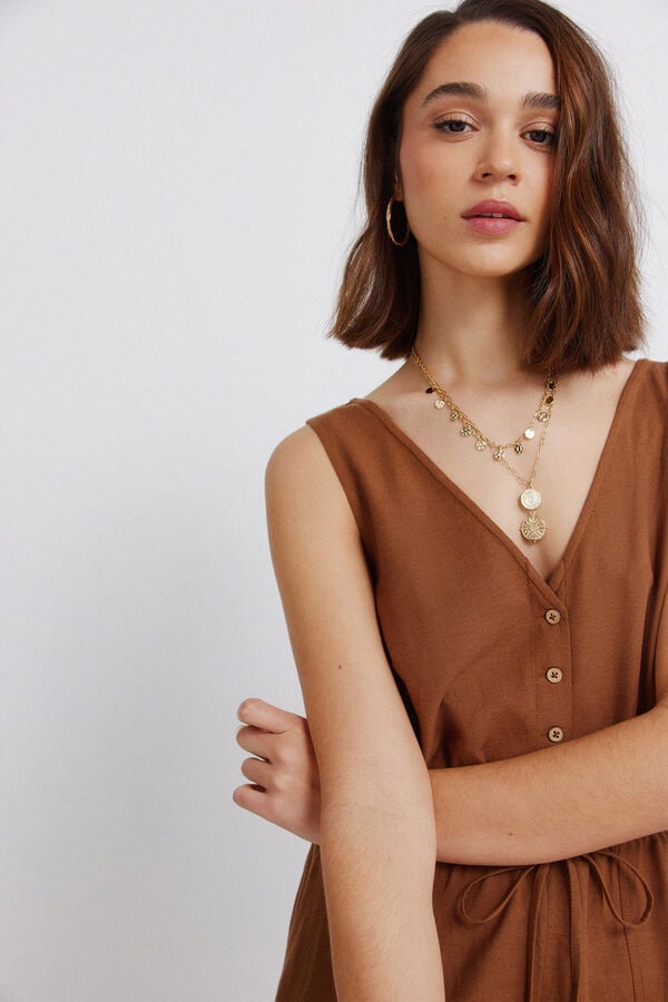 Springfield Printed sleeveless jumpsuit nude