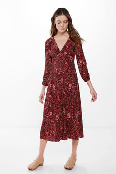 Springfield Vestido Midi Estampado Paisley rojo
