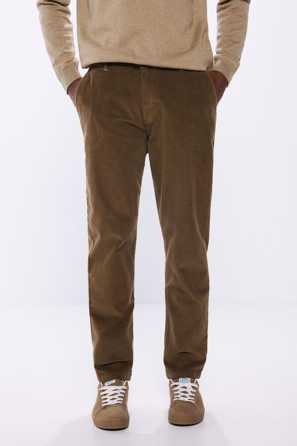 Springfield Comfort slim fit washed corduroy chinos stone