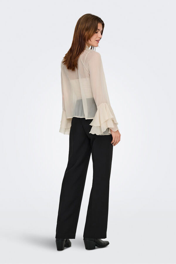 Only Blusa de gasa manga volantes marfil