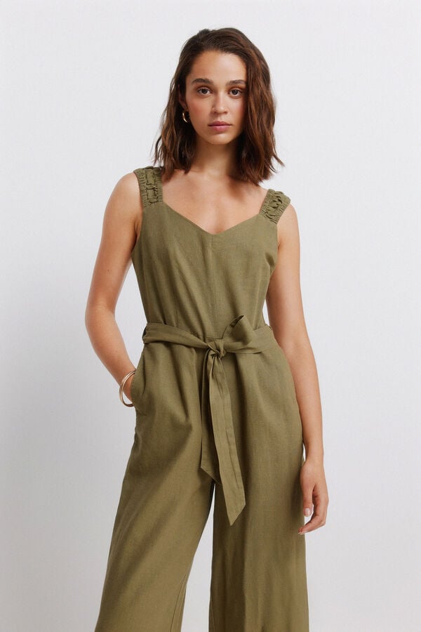 Springfield Linen elasticated strap jumpsuit printed
