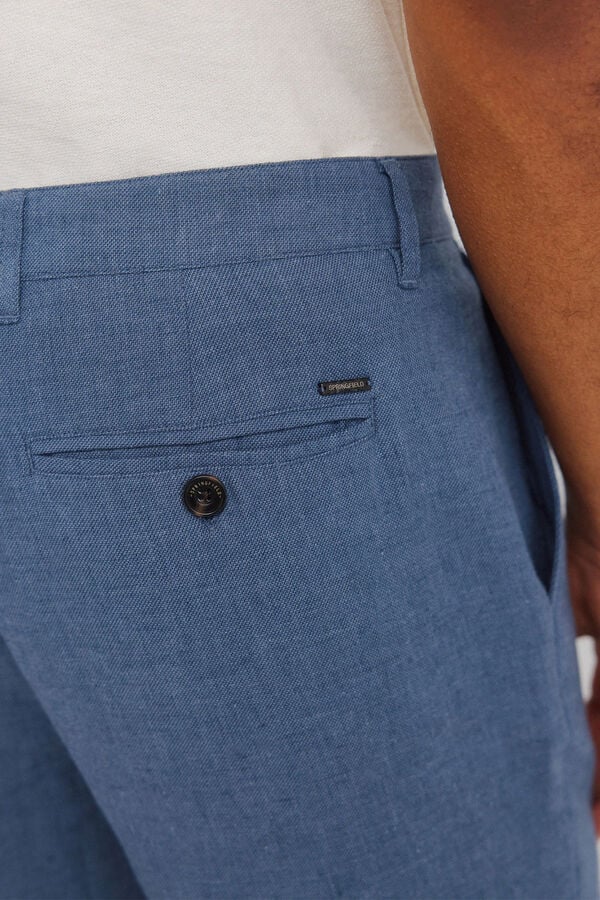 Springfield Structured linen comfort slim fit trousers blue