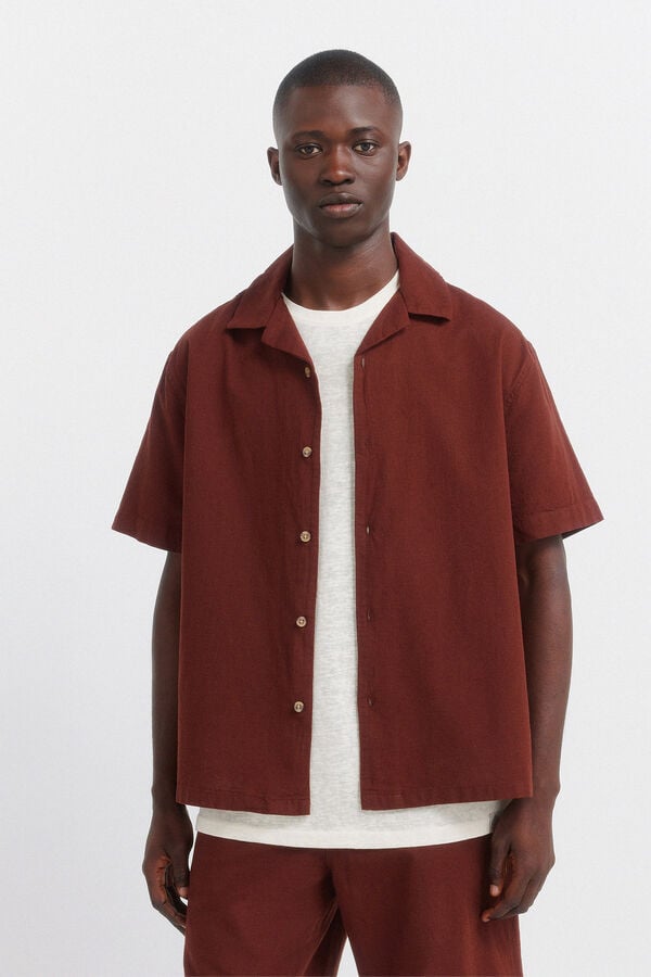 Springfield Linen bowling short sleeve shirt red