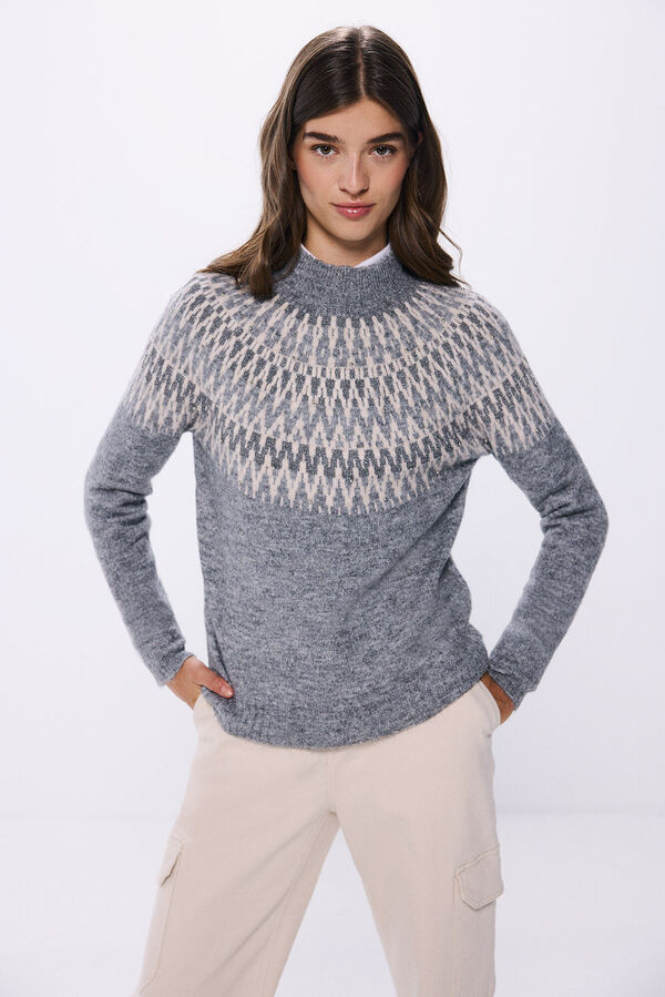 Springfield Studded lurex jacquard sweater grey