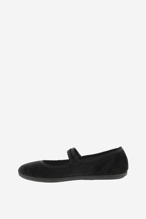 Springfield  velvet ballerinas with matching trim and side buckle fastening black