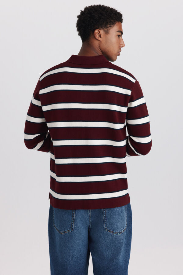 Springfield Striped jacquard long sleeve polo shirt red