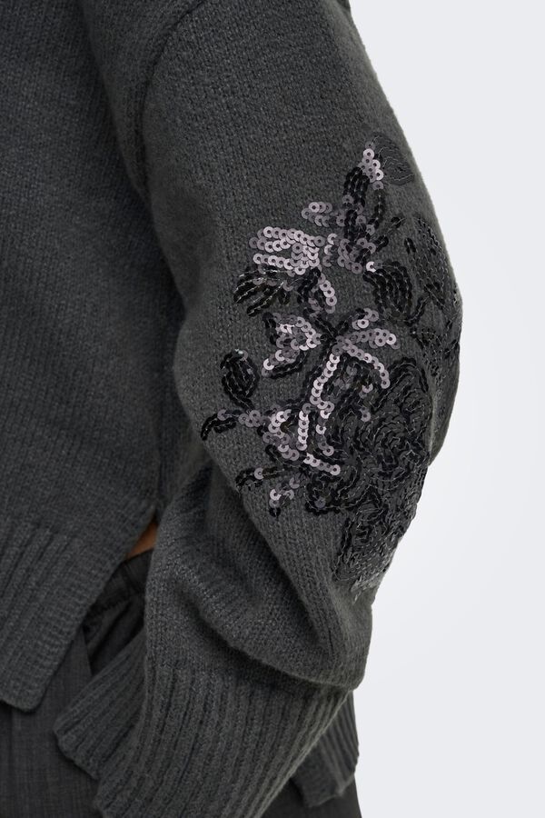 Only Pullover mit Rundhalsausschnitt und Applikationen Grau