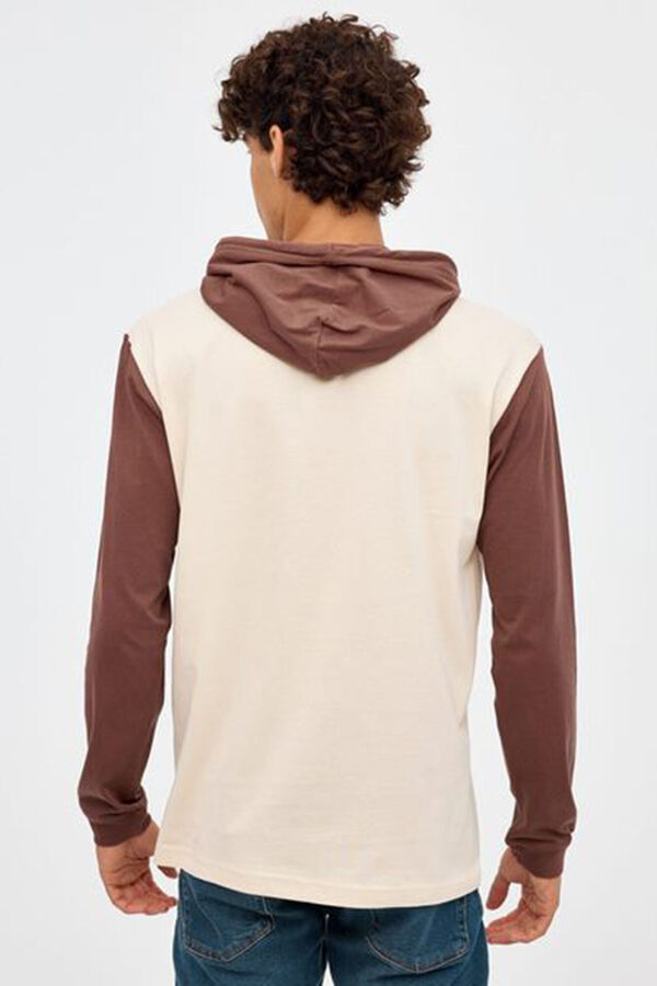 Inside Color Block Hood T-shirt Braon