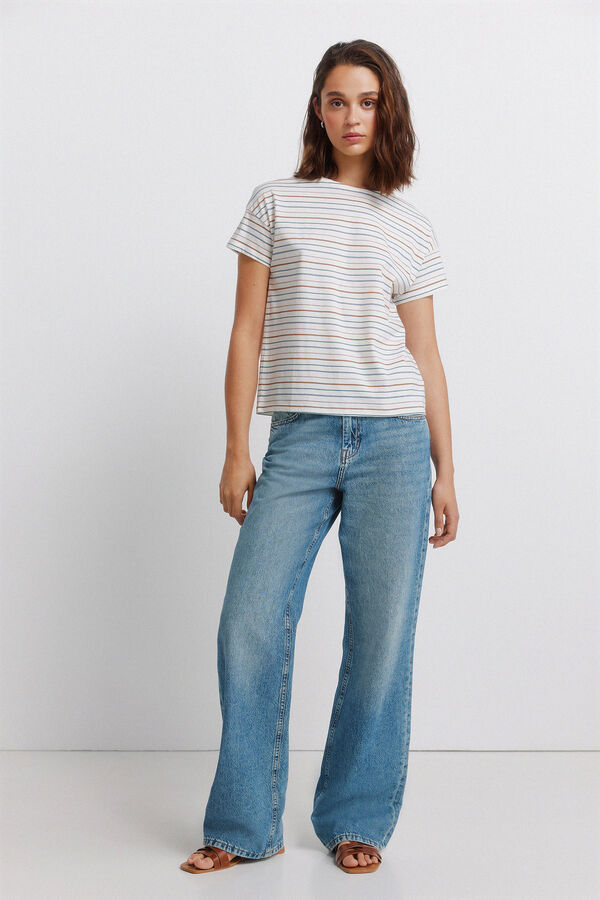 Springfield Striped double cotton T-shirt brown