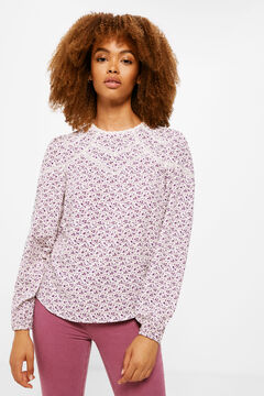 Springfield Printed Blouse with Lace Inserts beige
