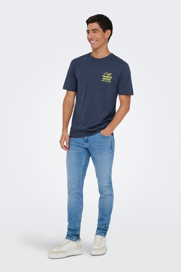 Only & Sons T-shirt front and back drawing blue