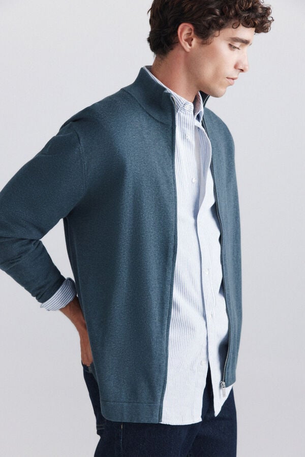 Springfield Basic zip fastening cardigan blue