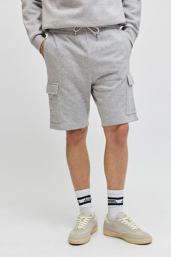 JJ REBEL Regular fit fleece cargo Bermuda shorts grey