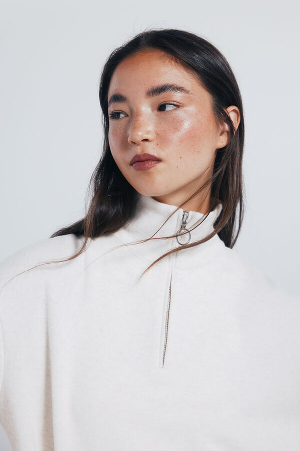 Springfield High neck sweatshirt with zip fastening brown