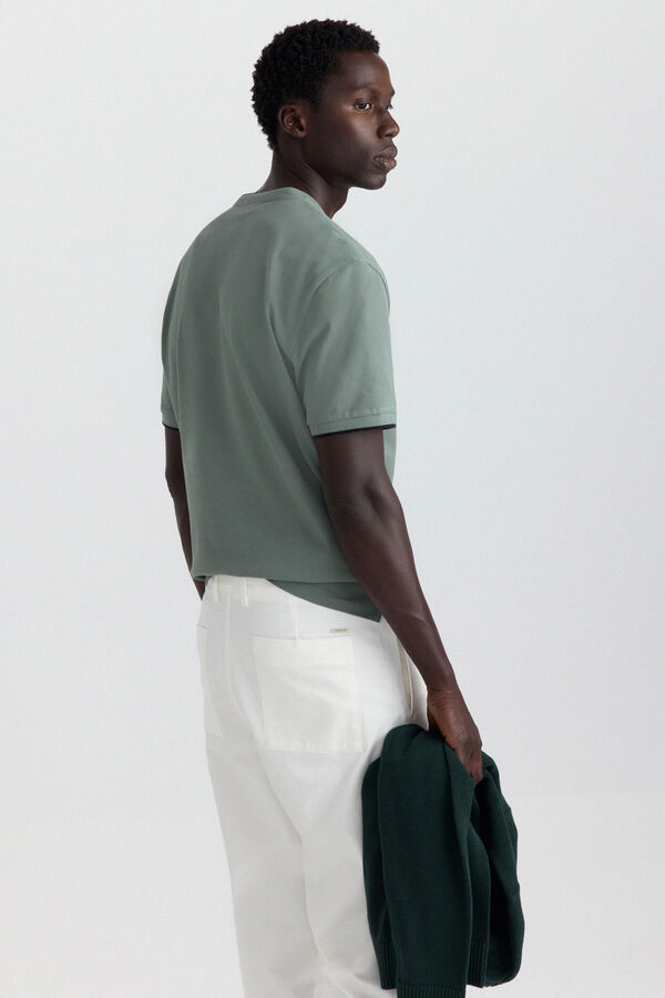 Springfield Piqu&eacute; mandarin collar slim fit polo shirt green