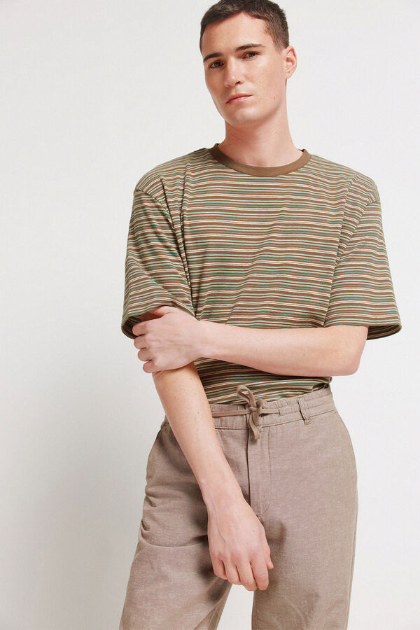 Springfield Pantalon chino comfort fit en lin nude