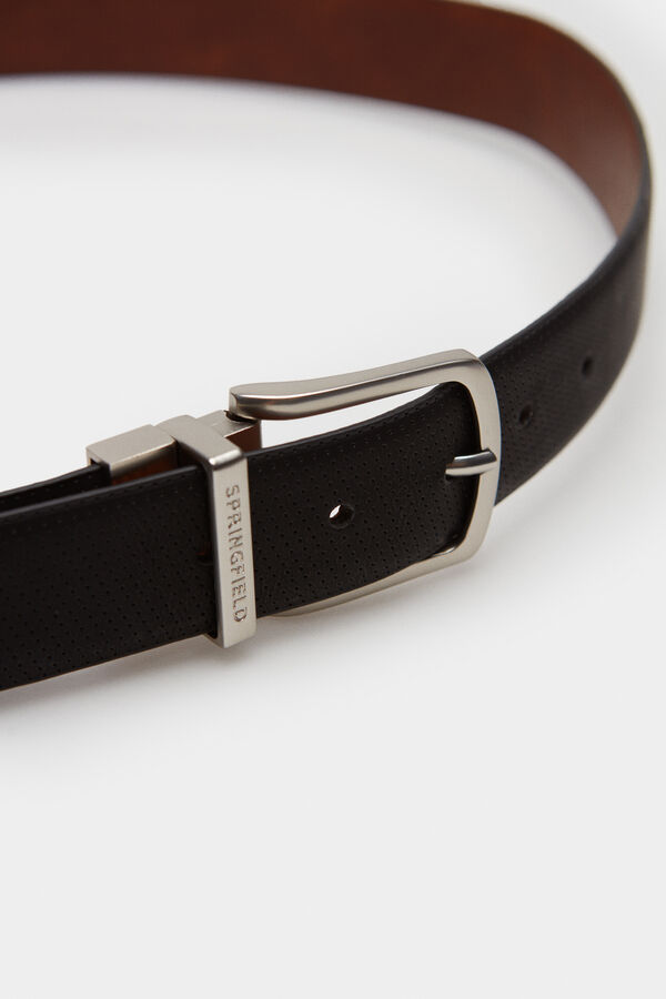 Springfield Reversible faux leather microperforated belt crna