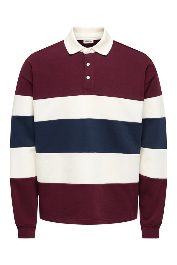 Only & Sons Color-Block-Sweatshirt mit Polokragen Rot