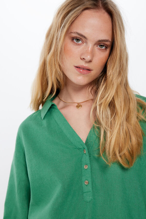 Springfield Linen/cotton polo collar blouse ecru