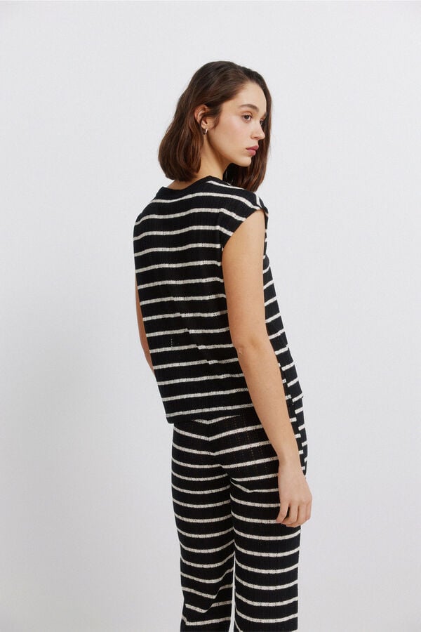 Springfield Striped jersey-knit T-shirt black