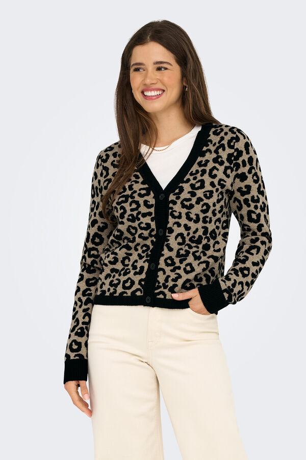 Only C&aacute;rdigan animal print negro