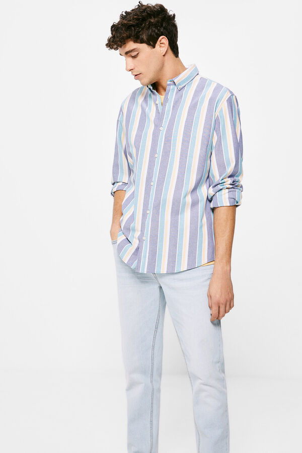 Springfield Camisa pintpoint rayas azul medio