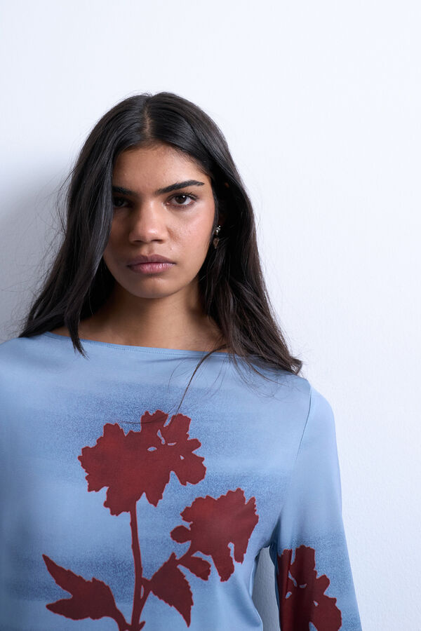 Topshop Printed long-sleeve top blue