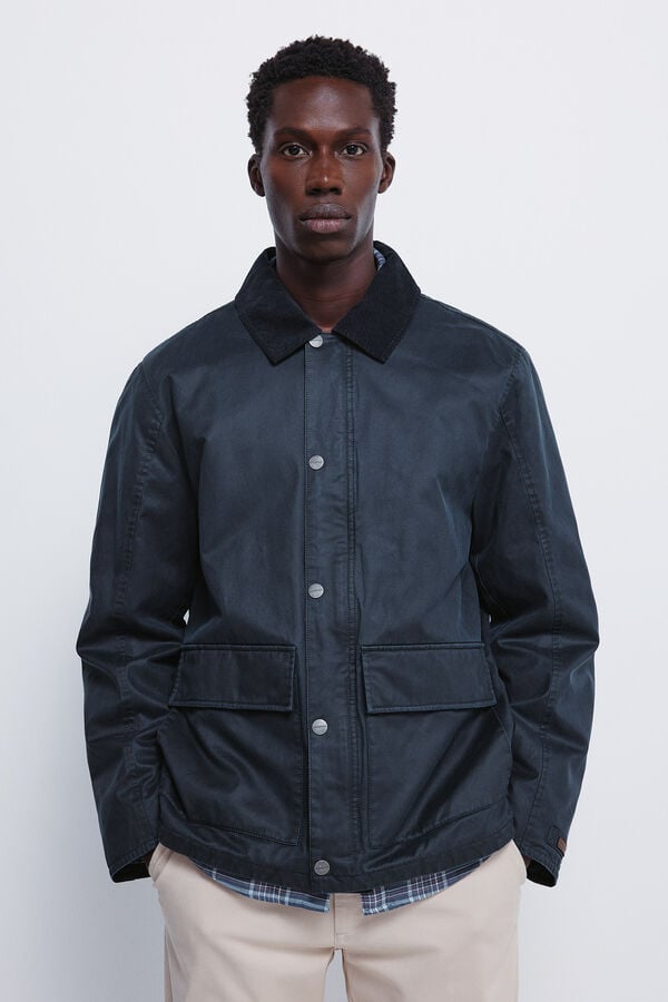 Springfield Parka curta com gola de veludo cotelê azul