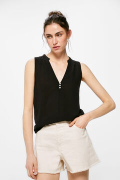 Springfield Two-material button neckline T-shirt black