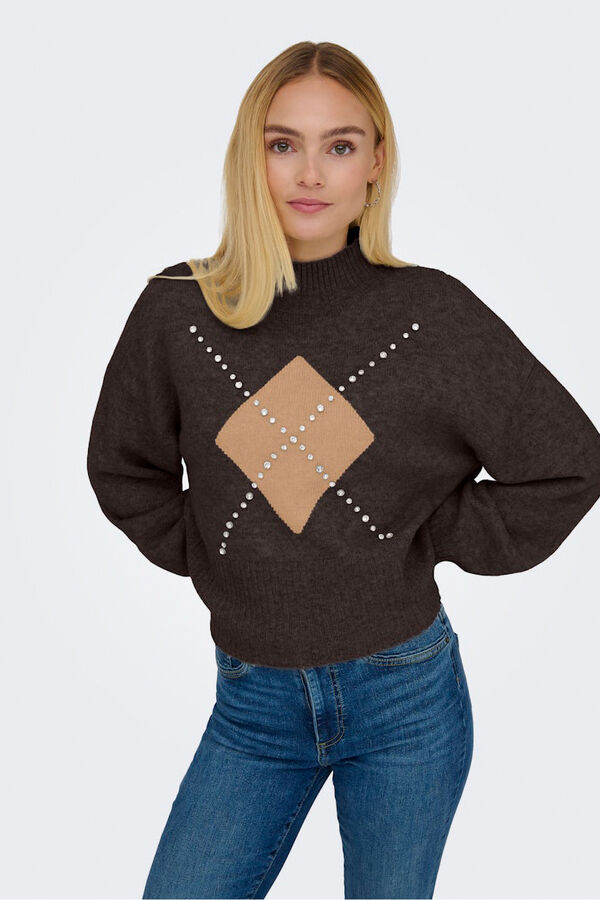 Only Jersey con apliques joya marrón