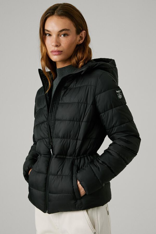 Moda Look Plumifero Negro Mujer Plumífero Acolchado Con Capucha