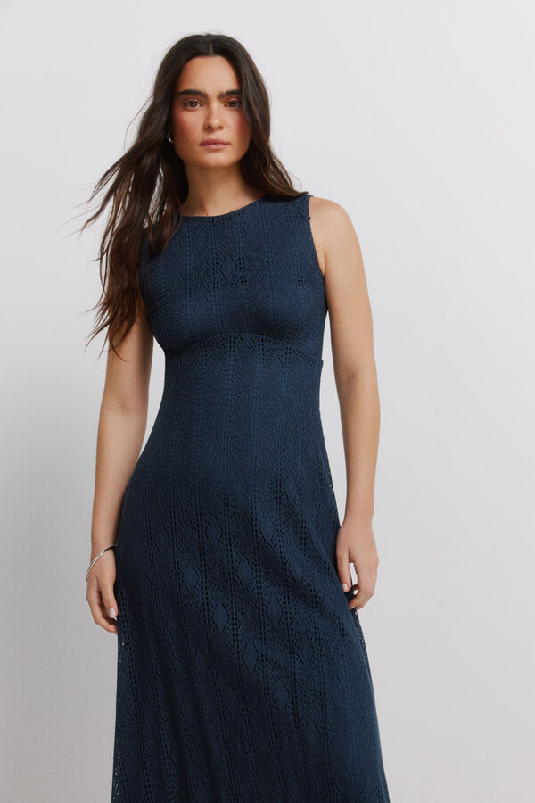 Springfield Robe midi &agrave; bretelles brod&eacute;e bleu