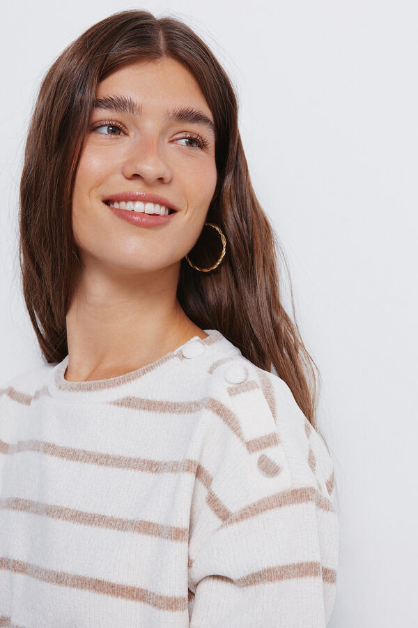Springfield Striped chenille jumper with shoulder buttons white