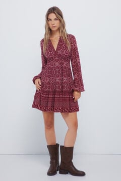 Springfield Vestido corto estampado boho burdeos